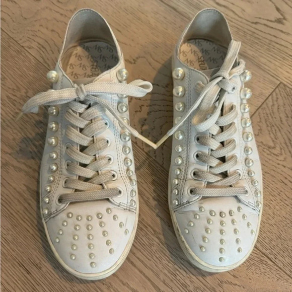 Stuart Weitzman Goldie Convertible Leather Sneakers White Pearl size 38 - Picture 1 of 10